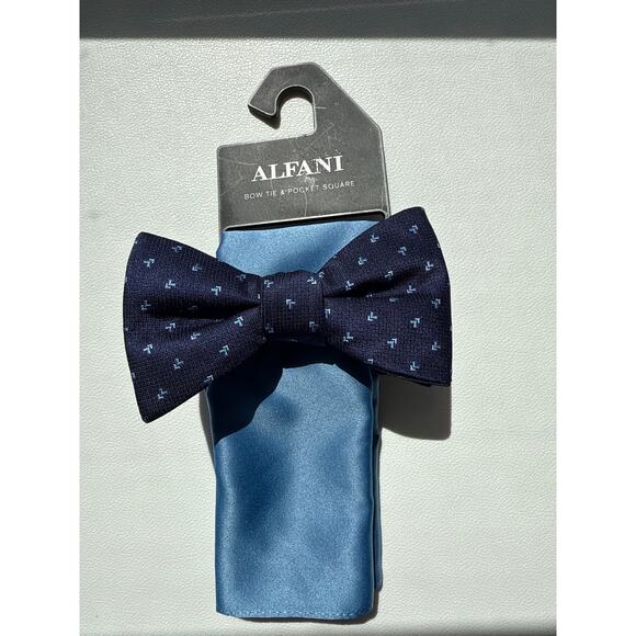 Alfani NWT Bow Tie & Pocket Square Navy Blue - Picture 1 of 5